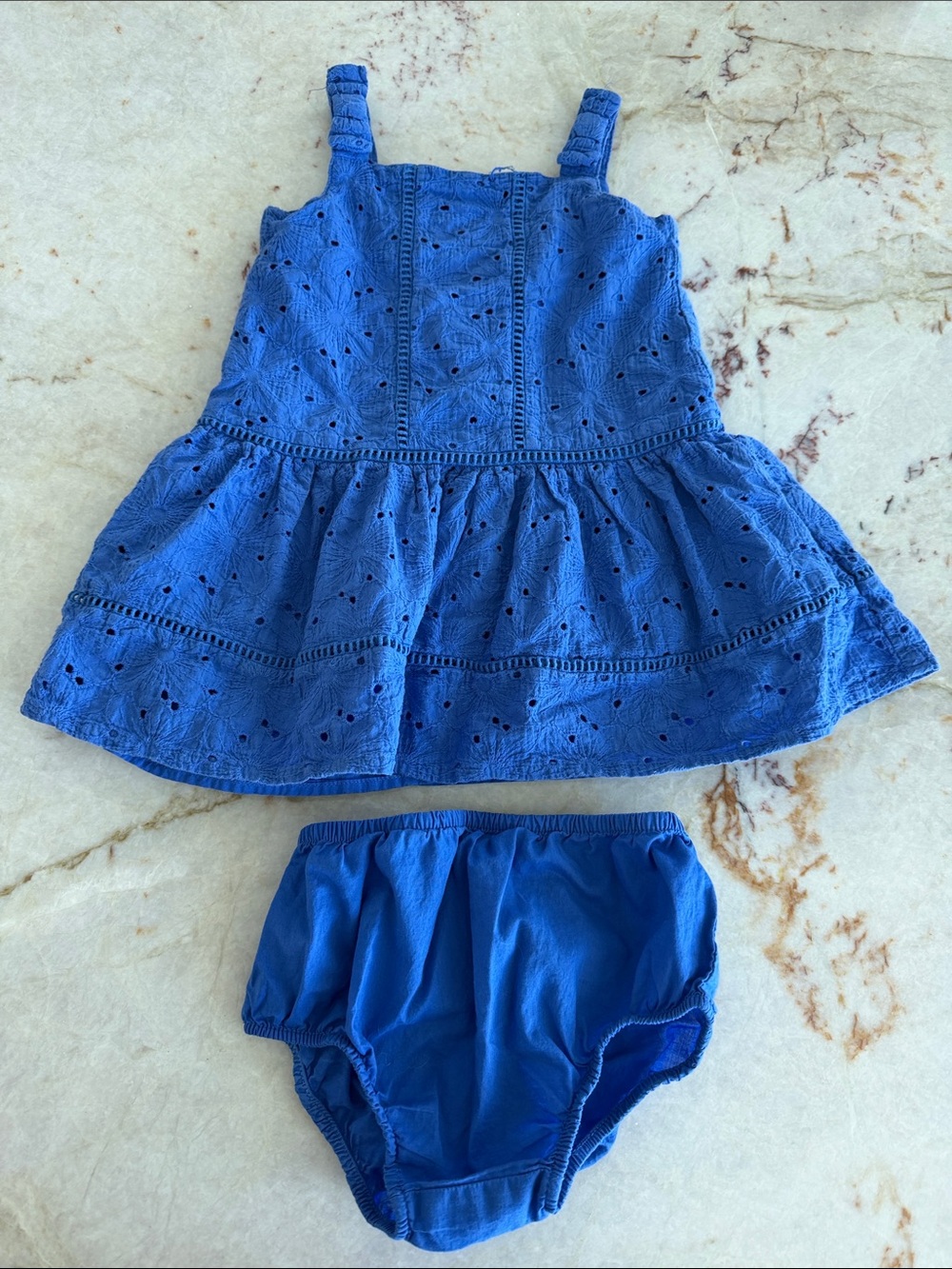 Janie and Jack Blue Eyelet Dress with Matching Bloomers